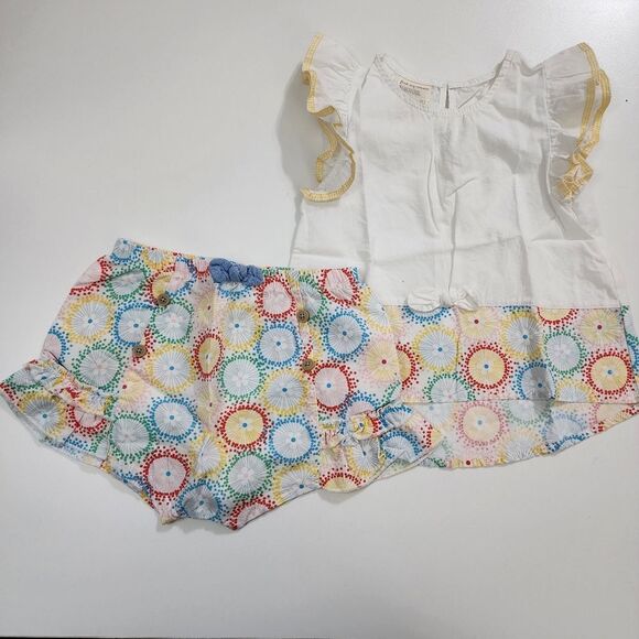 Baby Girls Ruffled Top & Shorts Colorful Lightweight Outfit Set Size 24m - Picture 2 of 8
